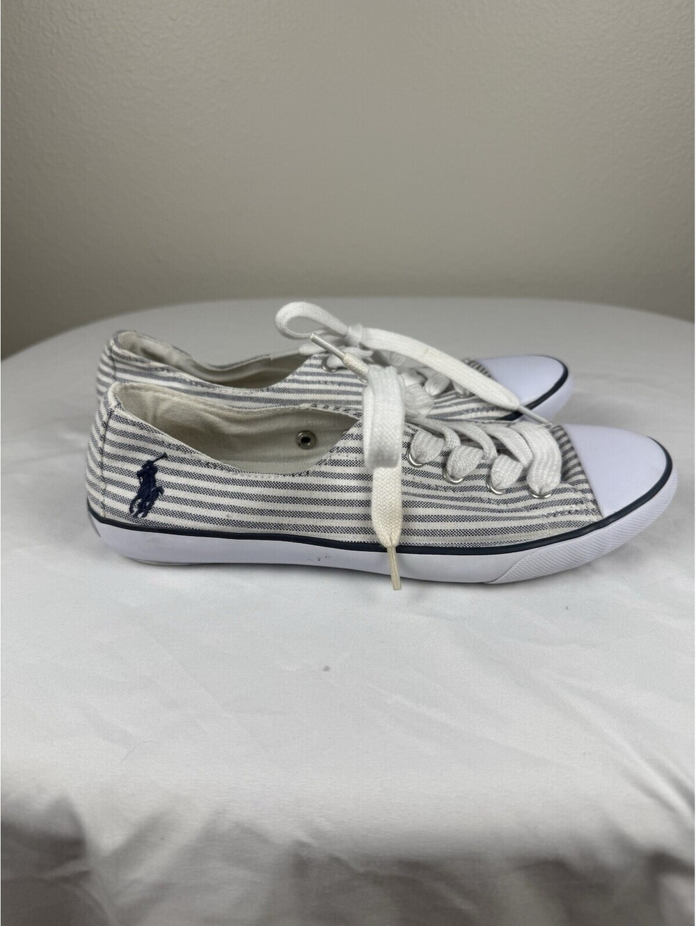 Polo Ralph Lauren Parnell Sneakers Women’s 6.5B Blue White Stripe Canvas Shoes